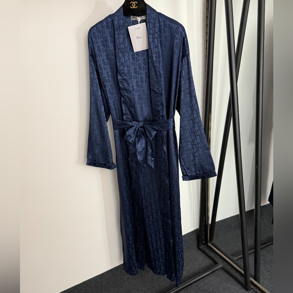 💛Dior Oblique Navy Silk Robe Kimono Belted